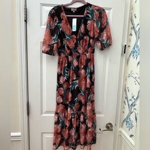 Floral Black and Red Dress